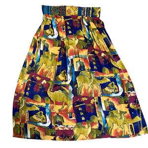 Vtg Boho Festival Skirt L Flowy Resort Art to Wear Gypsy Statement Midi Pull-On
